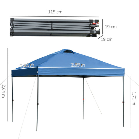 Rootz Garden Pavilion - Folding Pavilion - Marquee - UV Protection - 2.95m x 2.95m x 2.64m - Blue - Oxford Fabric