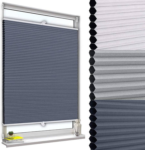 Rootz Double Pleated Blind - Honeycomb Blinds - No-Drill Installation - Insulation & Soundproofing - Blue-White - 85 x 130 cm
