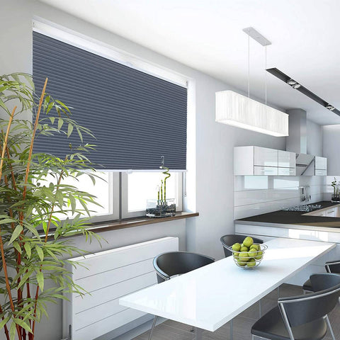 Rootz Double Pleated Blind - Honeycomb Shade - No Drill Shades - Heat & Sound Insulation - Blue-White - 70 x 120 cm