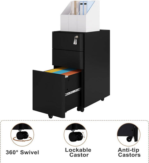 Rootz Rolcontainer - Afsluitbare archiefkast - Mobiele opslageenheid - Veilig, ruim, duurzaam - Metaal - 30 cm x 60 cm x 45 cm