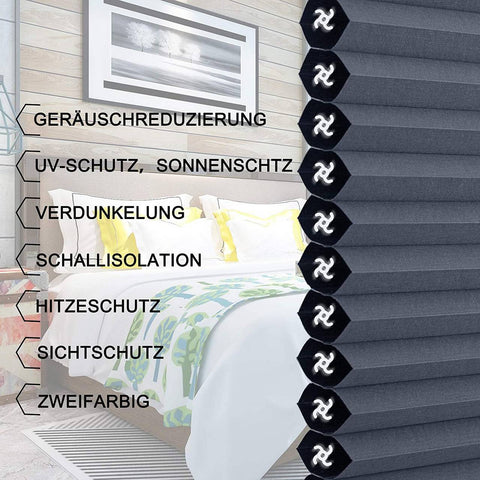 Rootz Double Pleated Blind - Honeycomb Blind - Window Blinds - Insulation & Noise Reduction - Blue-White - 95 x 120 cm