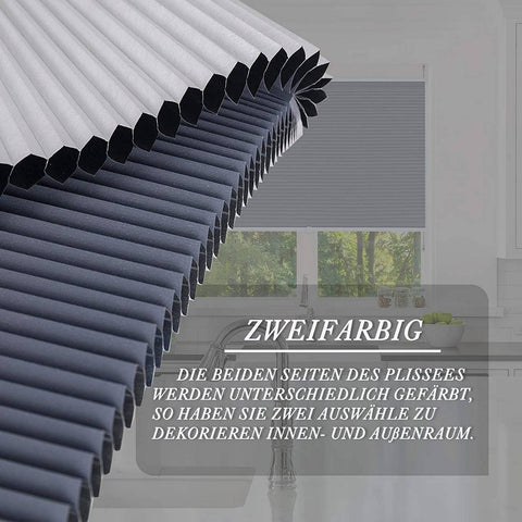 Rootz Double Pleated Blind - Honeycomb Pleated - Window Covering - Visual & Sound Insulation - 70cm x 130cm - Grey-White