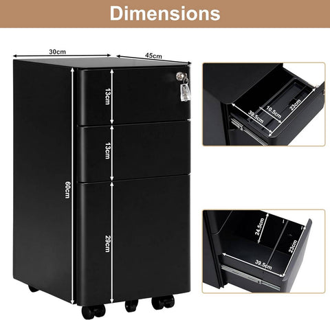 Rootz Rolcontainer - Afsluitbare archiefkast - Mobiele opslageenheid - Veilig, ruim, duurzaam - Metaal - 30 cm x 60 cm x 45 cm