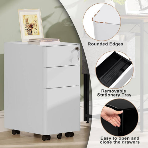 Rootz Rolling Container - Lockable Filing Cabinet - Mobile Storage Unit - Secure, Spacious, Durable - 30cm x 60cm x 45cm