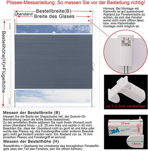Rootz Double Pleated Blind - Honeycomb Blind - Window Blinds - Insulation & Noise Reduction - Blue-White - 95 x 120 cm