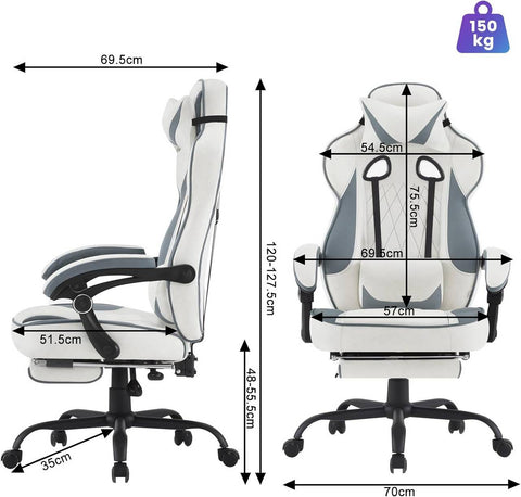 Rootz Ultimate Gaming Chair - Ergonomic Office Chair - Computer Chair - Enhanced Comfort with Built-in Springs - Stain Resistant Leathaire Fabric - Adjustable & Durable Design - 120-127.5cm x 57cm x 51.5cm