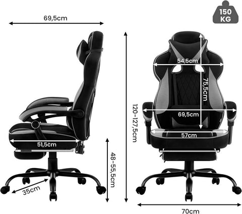 Rootz Ultimate Gaming Chair - Office Chair - Ergonomic Chair - Pocket Spring Cushion - Breathable Mesh - Adjustable Comfort - 120-127.5cm x 57cm x 51.5cm