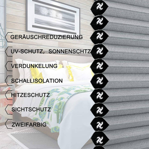 Rootz Pleated Blinds - Honeycomb - Clamp Gear - Insulation Benefits - Grey-White - 85 x 120 cm