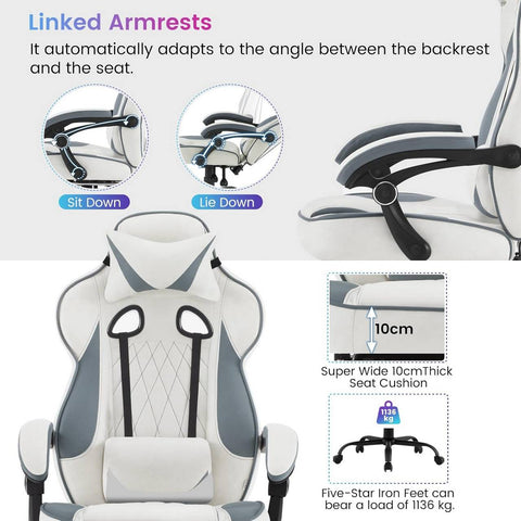 Rootz Ultimate Gaming Chair - Ergonomic Office Chair - Computer Chair - Enhanced Comfort with Built-in Springs - Stain Resistant Leathaire Fabric - Adjustable & Durable Design - 120-127.5cm x 57cm x 51.5cm