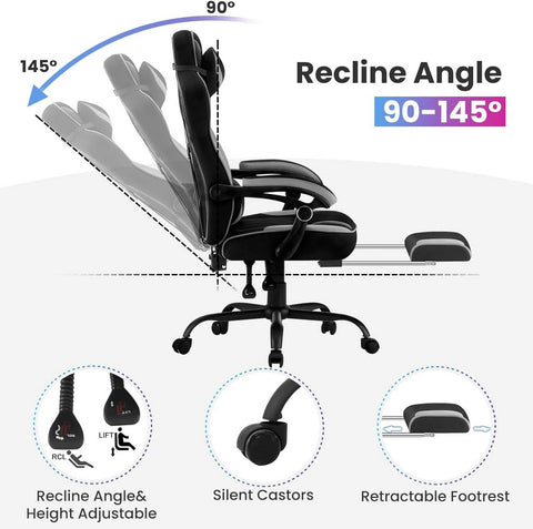 Rootz Ultimate Gaming Chair - Office Chair - Ergonomic Chair - Pocket Spring Cushion - Breathable Mesh - Adjustable Comfort - 120-127.5cm x 57cm x 51.5cm