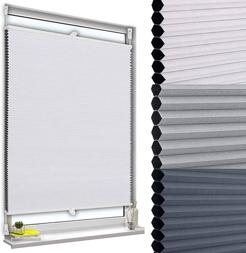 Rootz Honeycomb Pleated Blind - Double Pleated Shade - Adjustable Window Covering - Insulation & Light Control - White 80 x 220 cm