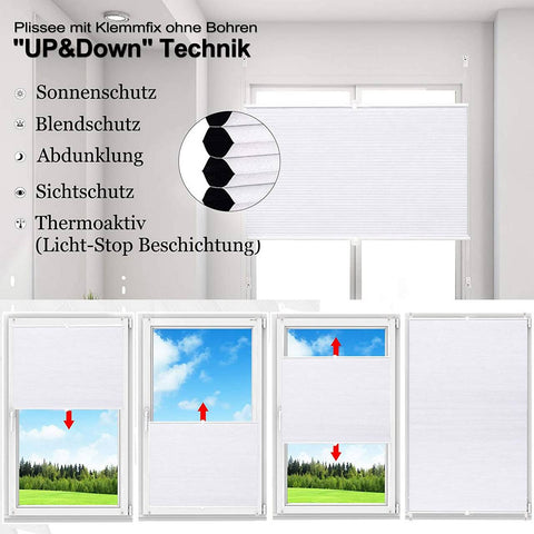Rootz Double Pleated Blind - Honeycomb Shade - Clamping Carrier - Light & Sound Insulation - 105 x 130 cm - White