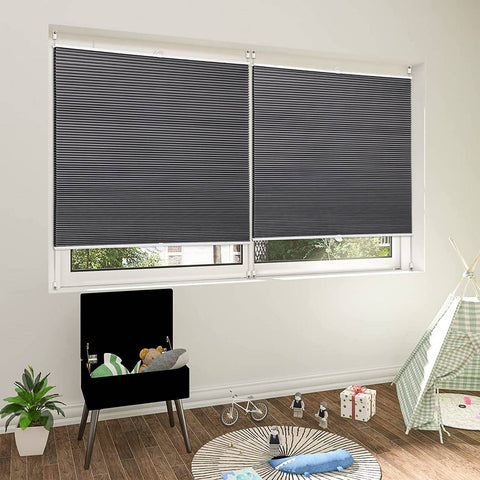 Rootz Double Pleated Blinds - Honeycomb Pleated - No Drill Blinds - Heat Insulation - Grey - 95cm x 130cm
