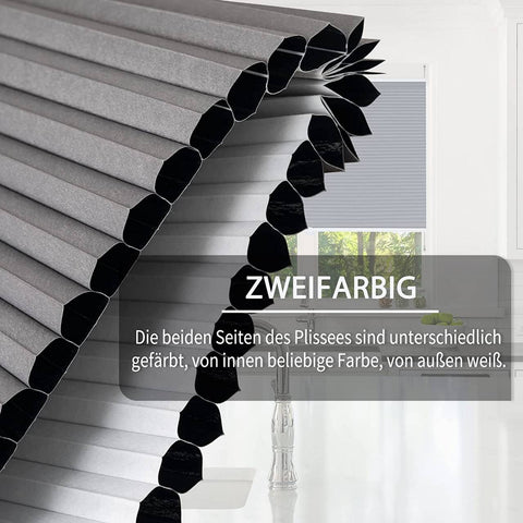 Rootz Double Pleated Blinds - Honeycomb Pleated - No Drill Blinds - Heat Insulation - Grey - 95cm x 130cm