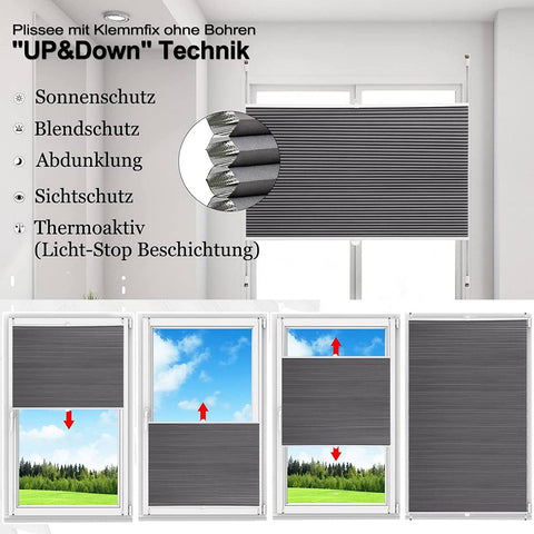 Rootz Double Pleated Honeycomb Blinds - Window Covering - Insulating Shade - Light & Sound Insulation - 95 x 120 cm Grey