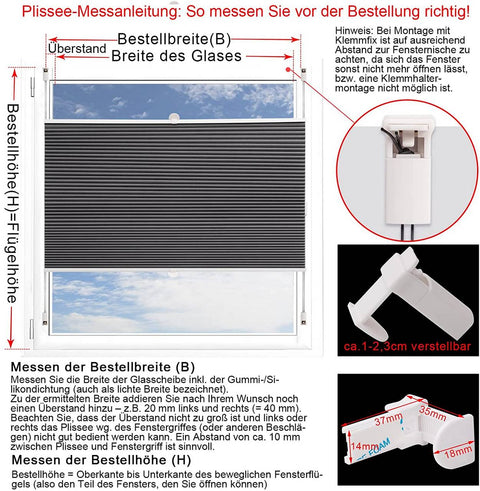 Rootz Double Pleated Blind - Honeycomb Blinds - Clamping Blinds - Insulates & Dampens Sound - Grey/White - 50 x 130 cm