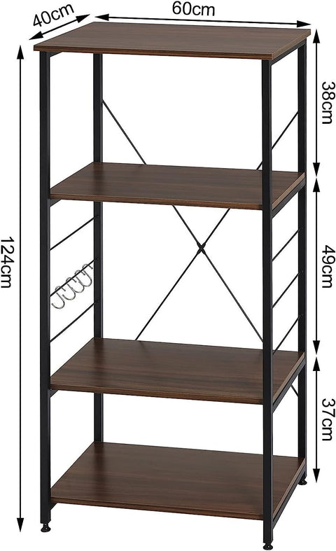 Rootz Modern Kitchen Shelf - Storage Rack - Display Unit - Eco-Friendly MDF & Metal - Stable & Durable - Easy Assembly - 60cm x 40cm x 124cm