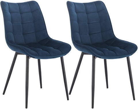 Rootz Set of 2 Dining Chairs - Velvet Seat Chairs - Blue Metal Leg Chairs - Ergonomic & Durable - Floor Protection - 46 x 40.5 cm Seat
