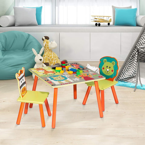 Rootz Kids Table and Chair Set - Children's Furniture - Playroom Set - Sturdy & Safe, Easy to Clean, Quick Assembly - Multicolored Forest Animal Design - 60cm x 60cm x 44cm