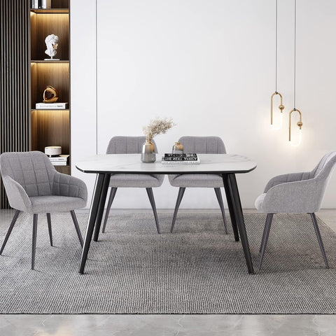 Rootz moderne linnen eetkamerstoel - Ergonomische stoel - Comfortabele zit - Ademende stof, ondersteunend ontwerp, duurzame metalen poten - 49 cm x 43 cm x 81 cm