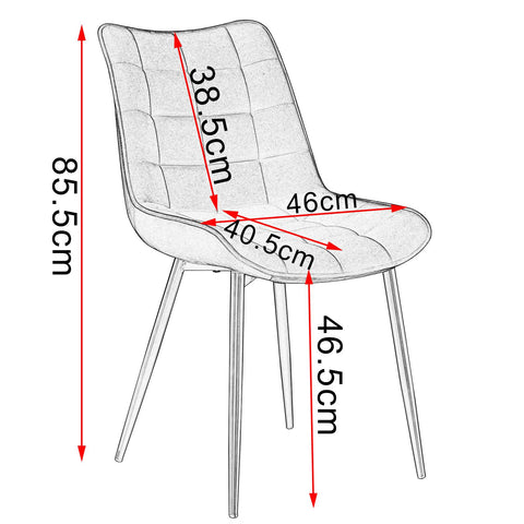 Rootz Set of 2 Dining Chairs - Velvet Seat - Metal Legs - Durable & Long-lasting - Comfortable & Ergonomic - Versatile Design - 85.5cm x 46cm x 40.5cm