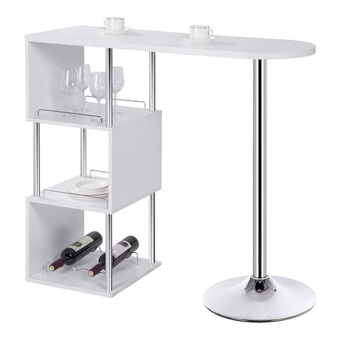 Rootz Modern S-Shaped Bar Table - Storage Table - Bottle Holder Table - Space-Saving, Durable, Stylish - 113cm x 105cm x 40cm - Black/White