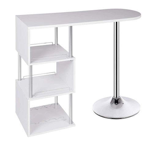 Rootz Modern S-Shaped Bar Table - Storage Table - Bottle Holder Table - Space-Saving, Durable, Stylish - 113cm x 105cm x 40cm - Black/White