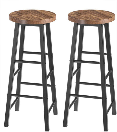 Rootz Industrial Bar Stool - Counter Stool - Metal and Wood Stool - Sturdy, Durable, Versatile - Anti-Slip - 71cm x 30cm