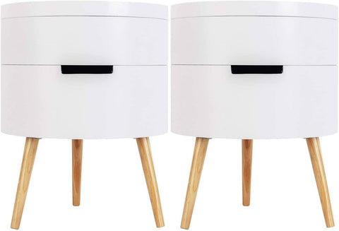 Rootz Scandinavian Round Bedside Table - Nightstand - Storage Table - Ample Storage - Chic Design - Durable Construction - 38cm x 49cm x 38cm