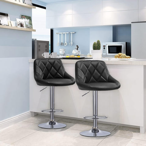 Rootz Adjustable Bar Stools Set of 2 - Counter Stools - Swivel Chairs - Faux Leather Comfort - Chrome Durability - Height Versatile - 84cm-106cm x 38cm x 35cm