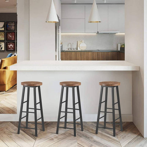 Rootz Industrial Bar Stool - Counter Stool - Metal and Wood Stool - Sturdy, Durable, Versatile - Anti-Slip - 71cm x 30cm