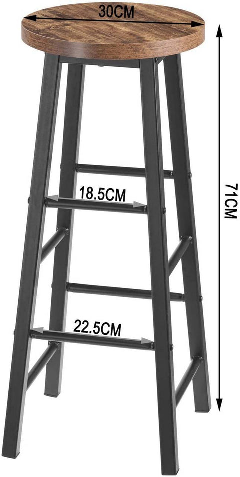 Rootz Industrial Bar Stool - Counter Stool - Metal and Wood Stool - Sturdy, Durable, Versatile - Anti-Slip - 71cm x 30cm