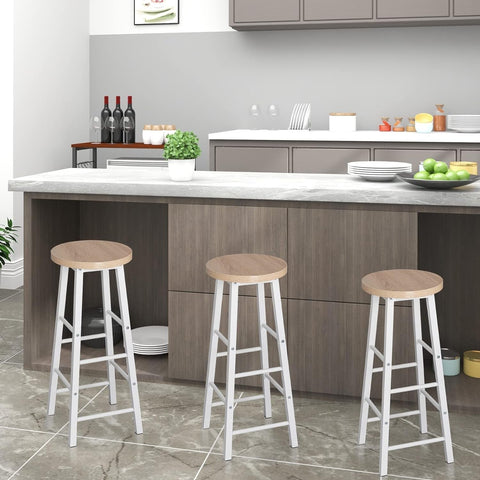 Rootz Industrial Bar Stool - Counter Stool - Metal and Wood Stool - Sturdy Construction - Versatile Use - Floor Protection - Seat Height 71cm, Diameter 30cm