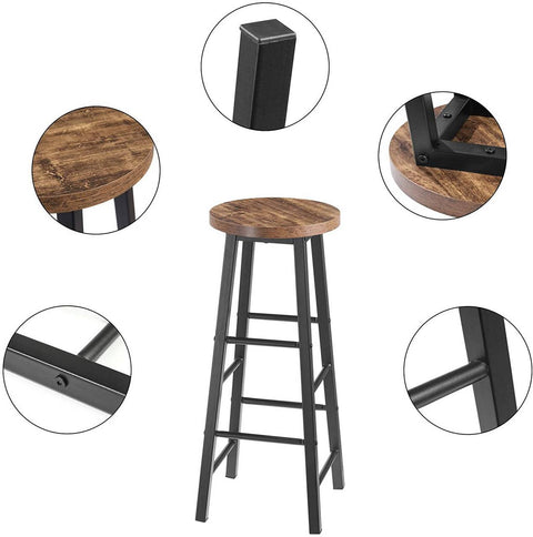 Rootz Industrial Bar Stool - Counter Stool - Metal and Wood Stool - Sturdy, Durable, Versatile - Anti-Slip - 71cm x 30cm