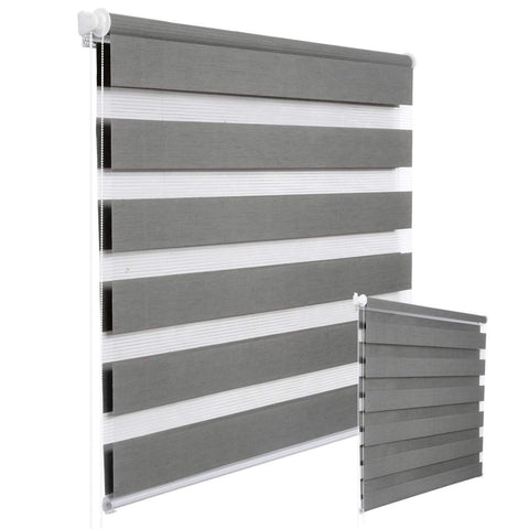 Rootz Double Roller Blind - Window Shade - Privacy Curtain - Easy Installation - 100x150 cm - Grey Wood Look - Durable 100% Polyester Fabric