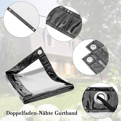 Rootz Premium Transparent Tarpaulin - Clear Cover - Protective Sheet - Waterproof - Weather Resistant - Durable with Double Stitching - Multiple Sizes from 2x1m to 4x5m