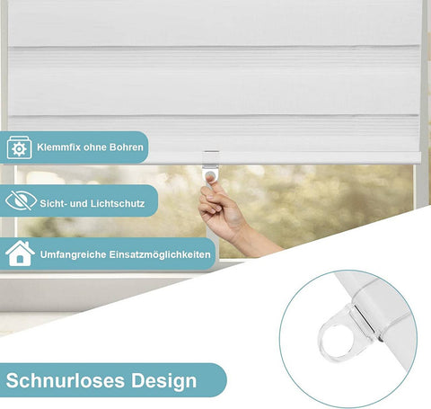 Rootz Double Roller Blind - Clamping Fix - Cordless Window Shade - Child-safe & Easy Installation - 70cm x 150cm