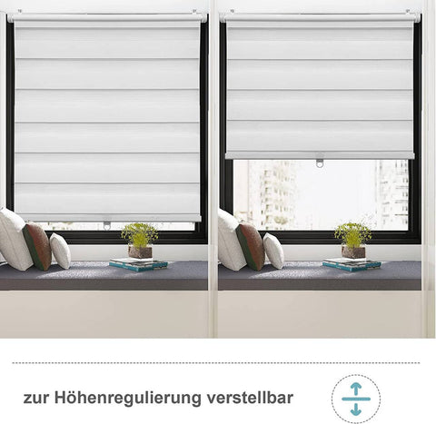 Rootz Double Roller Blind - Cordless Window Cover - Klemmfix Blinds - Child Safe - White Polyester - Easy Install - 90cm x 130cm