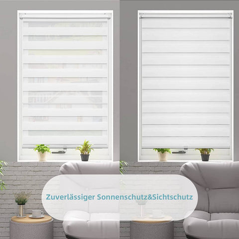 Rootz Double Roller Blind - Cordless Window Cover - Klemmfix Blinds - Child Safe - White Polyester - Easy Install - 90cm x 130cm