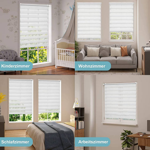 Rootz Double Roller Blind - Cordless Window Cover - Klemmfix Blinds - Child Safe - White Polyester - Easy Install - 90cm x 130cm