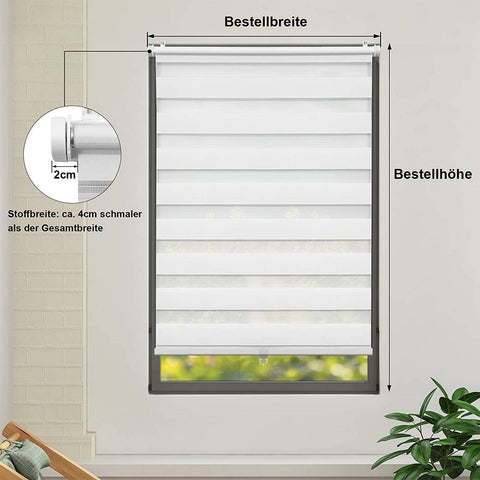 Rootz White Double Roller Blind - No Drill - Cordless Blind - Child Safe - 70cm x 130cm - Easy Installation & Light Control