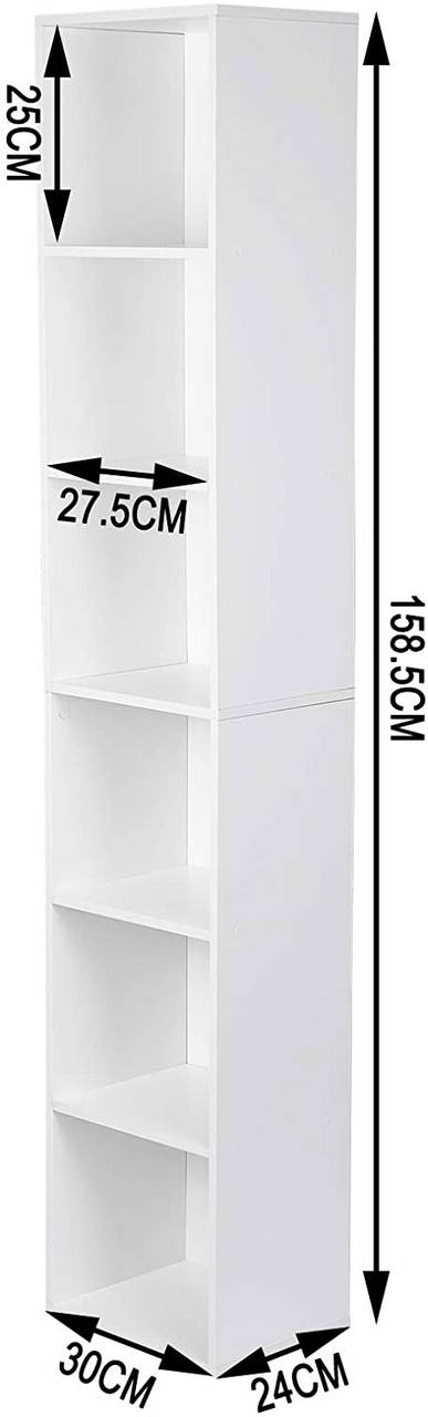 Rootz Modern Bookcase - Storage Shelf - Display Unit - Water-Repellent, Anti-Tip Safety, Easy Assembly - 30cm x 158.5cm x 24cm
