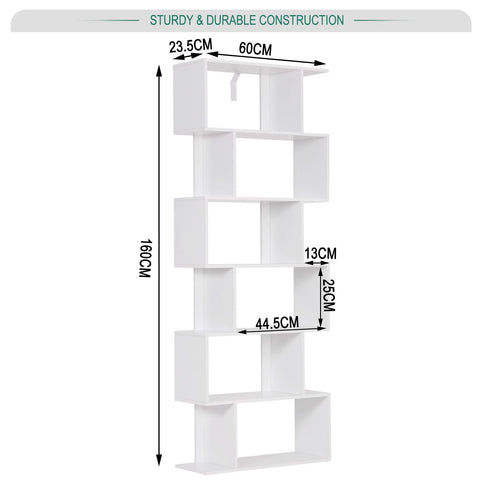 Rootz Modern White Bookcase - Storage Shelf - Cube Organizer - Durable & Water-Resistant - Space-Saving & Versatile - 60cm x 160cm x 23.5cm