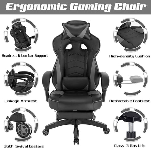 Rootz Ultimate Gaming Chair - Ergonomic Office Chair - Adjustable Computer Chair - High-Density Foam Support - Adjustable Height 121cm-128cm - Seat 56cm x 46cm - Backrest 50cm x 80cm
