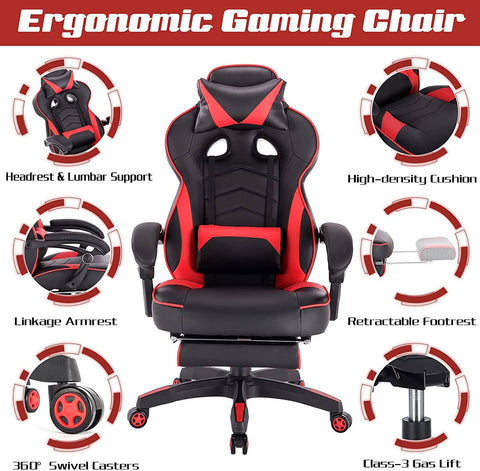 Rootz Ultimate Gaming Chair - Office Chair - Ergonomic Computer Chair - Adjustable, Durable, Easy Assembly - 121cm-128cm x 45cm-52cm