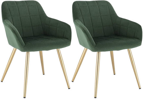 Rootz Velvet Dining Chairs - Set of 2 - Golden Legs - Comfortable, Durable, Easy Assembly - Dark Green - 43cm x 55cm x 81cm
