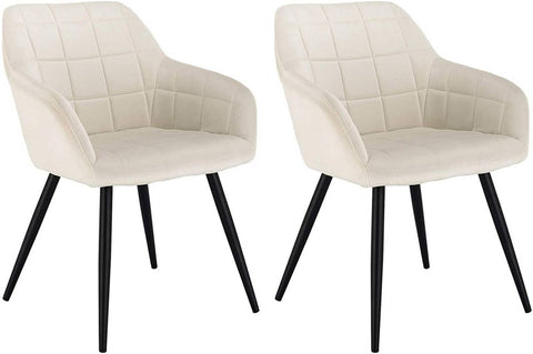 Rootz Set of 2 Dining Chairs - Velvet Armchairs - Cream White Metal Legs - Comfortable & Ergonomic - Durable & Stable - Versatile & Stylish - 49cm x 43cm x 81cm