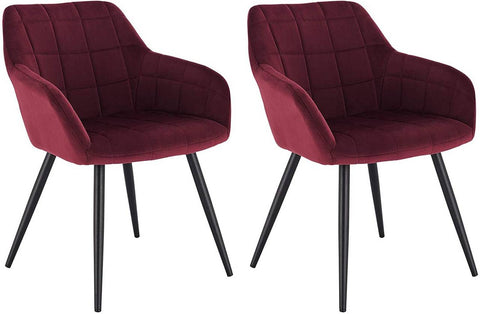 Rootz Set of 2 Dining Chairs - Velvet Armchairs - Metal Leg Chairs - Exceptional Comfort - Durable & Stable - Easy Assembly - Bordeaux - 49cm x 43cm x 81cm
