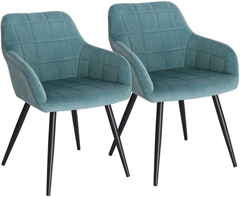 Rootz Set of 2 Dining Chairs - Armchairs with Velvet Seat - Turquoise Metal Legs - Comfortable & Ergonomic - Durable & Stable - Stylish & Versatile - 49cm x 43cm x 81cm