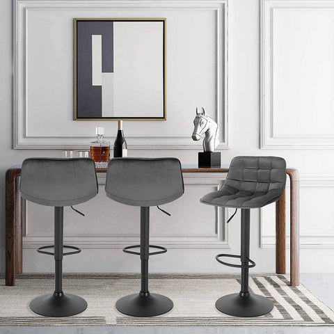 Rootz Bar Stool - Adjustable Counter Stool - Velvet Barstool - Comfortable, Durable, Stable - 42.5cm x 35cm, Height 82.5cm - 104cm